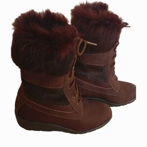 Vintage Sorel Red Brown Womens 6 Fur Suede Leather Lace Up Boots